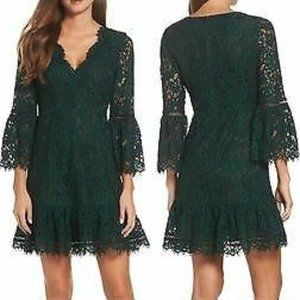 Eliza J Womens Shift Green Mini V Neck Lace Dress